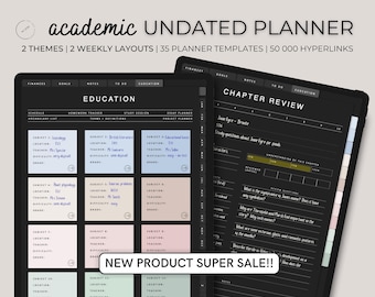Digital Student Planner for College School UNDATED Black, Academic diary, Digital academic Planner, iPad, tablet planner, GoodNotes Planner