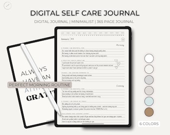 Digital Self-Care Journal, 5 Minute Journal, Morning Evening Gratitude, 365 days journal, Self-care Journal, Goodnotes Journal Aesthetic