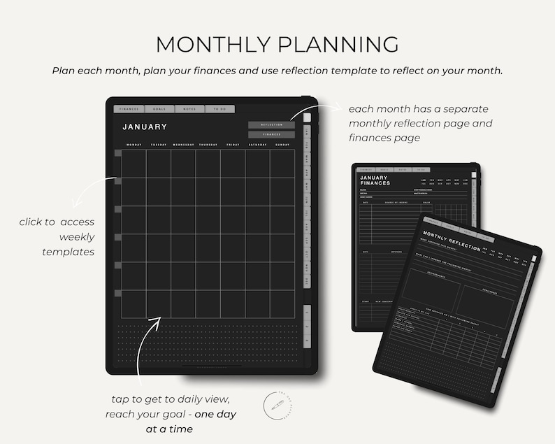Undated Dark Mode Digital Planner for Goodnotes/notability, Hyperlinked ...