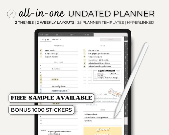 Digital Planner, iPad Planner, Online Planner Undated All-in-one Planner, GoodNotes Planner, Notability Planner,Hyperlinked Planner