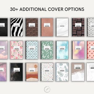 K&ouml;nnte beinhalten: &Uuml;ber 30 zus&auml;tzliche Cover-Optionen f&uuml;r ein spiralgebundenes Notizbuch. Die Cover zeigen eine Vielzahl von Mustern und Designs, darunter Tiermuster, geometrische Formen, Blumenmuster und abstrakte Designs.