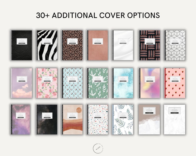 K&ouml;nnte beinhalten: &Uuml;ber 30 zus&auml;tzliche Cover-Optionen f&uuml;r ein spiralgebundenes Notizbuch. Die Cover zeigen eine Vielzahl von Mustern und Designs, darunter Tiermuster, geometrische Formen, Blumenmuster und abstrakte Designs.