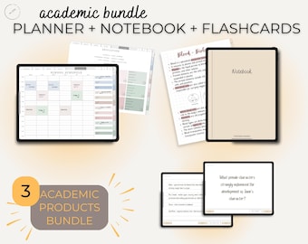 Uni Essentials | Academic Collage Planner Bundle - Digital Student Planner Landscape, Digital Notebook with 12 sections, Academic Flashcards