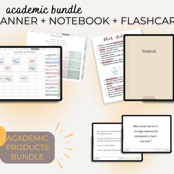 Academic Planner BUNDLE 3-in-one, Digital Student College Planner, iPad Notebook with 12 sections, Student Planner, College Planner