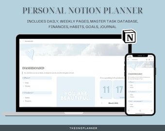 NOTION Planner | Personal Planner Notion Template | All In One Notion Template | Notion Editable Template | Notion Organization Template