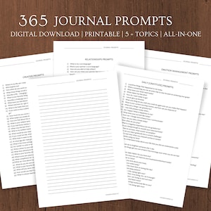 365 Journal Prompts, relationship Prompts, Self Care prompts, Writing Prompts, Downloadable prompts, creative prompts,