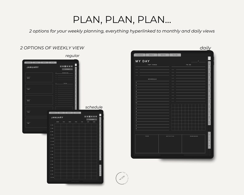 Undated Dark Mode Digital Planner for Goodnotes/notability, Hyperlinked ...