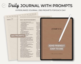 Digital Journal with 365 Prompts, Daily Digital Journal, Digital Diary For Every day, Digital Journal with PROMPTS, Therapy Journal