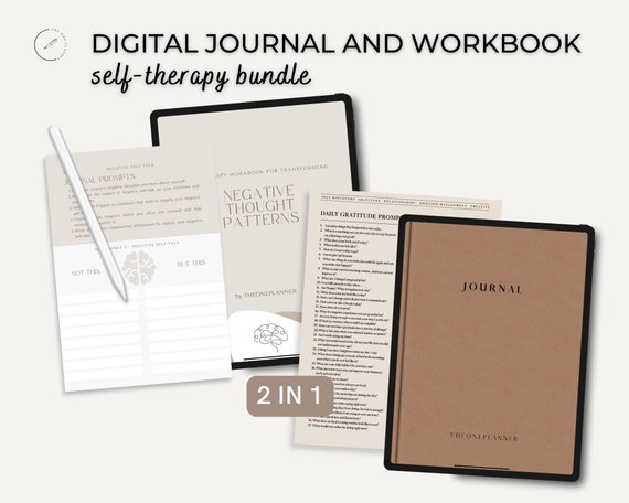 Self-therapy Journal Bundle, Digital Journal with 365 Prompts, Daily Digital Journal, DigitalDiary, Mental Health Workbook, Shadow Work, CBT