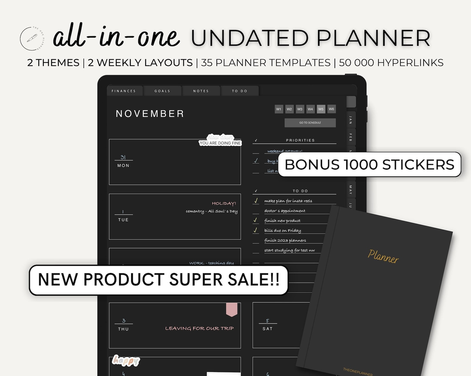 Undated Dark Mode Digital Planner for Goodnotes/notability, Hyperlinked ...
