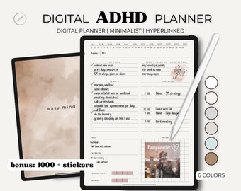 Planificador digital de TDAH, Planificador compatible con TDAH, Planificador digital simple, Diario digital, Diario de TDAH, Planificador de Goodnotes, Planificador de iPad