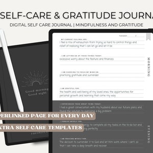 Journal numérique de soins personnels, journal de santé mentale, journal de 5 minutes, matin soir, journal de 365 jours, journal de soins personnels, journal Goodnotes