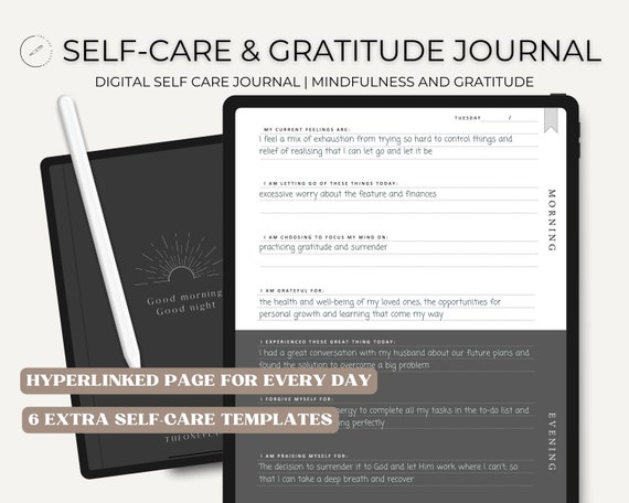 Digital Self-Care Journal, Mental Health Journal, 5 Minute Journal, morning evening, 365 days journal, Self-care Journal, Goodnotes Journal