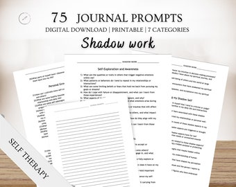75 Shadow Work Journal Prompts, Inner Child Shadow Work, Self Discovery Journal Prompts, Daily Mindfulness Journal Workbook Prompts,Therapy