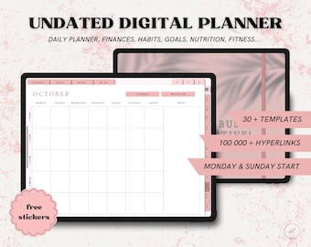 Digital Planner Goodnotes, UNDATED Digital Planner, Pink Planner iPad/Android, Notability, goodnotes template, hyperlinked, ULTIMATE BUNDLE