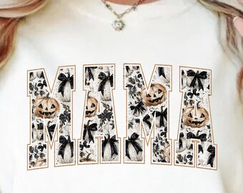 Halloween Mama Comfort Colors Shirt Spooky Mama Shirt Mom Halloween Shirt  Mama Halloween Cute mama Shirt Floral bow pumpkin Shirt