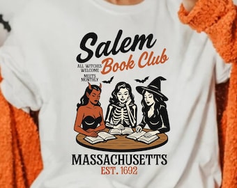 Salem Book Club Shirt Bookish Halloween Tee Spooky Season Ghost Skeleton Shirt spooky Reader Spooky Book Lover Shirt Salem Witches