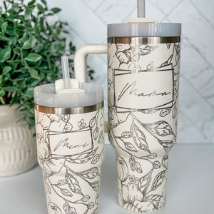 Peony Mama and Mini | Engraved Stanley 20oz and 40oz Set | Custom Stanley Quencher