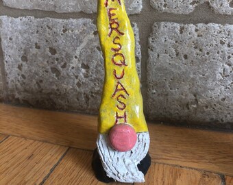 Ceramic Vegetable Garden Marker Gnome: Summer Squash