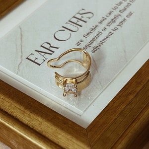 Thick Wide Band Designer Ear Cuff with Stone / High Qialuty 925 Sterling Silver 14k Gold Plated with Crystal