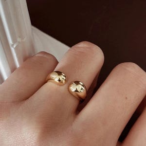 Tear Drop Statment French Vintage Ring / 925 Sterling Silver 14k Gold Plated Minimalist Gold Adjustable Ring
