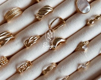 Adjustable Gold Rings Collection - Thick • High Quality Minimalist Rings • Statement • Designer 925 Sterling Sliver 14k Gold Plated Rings