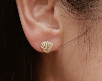 Seashell Stud Earrings • 925 Sterling Silver 14k Gold Plated • Minimalist Beach Jewelry