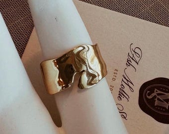 Wide Band Thick Ring with Crack / Statement Ring / Wide Band Ring / Wide Band Gold Ring / 925 Sterling Silver 14k Gold Plated