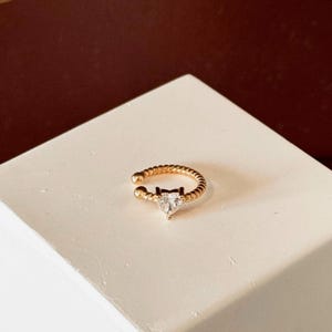 Heart Shape Stone Threaded Band Ear Cuff / Threaded Braided Ear Cuff with Heart Shape Stone / 925 Sterling Silver 14k Gold Plated
