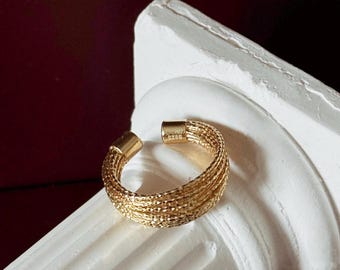 Threaded Gold Ring, 925 Sterling Silver Gold Plated Wide Band