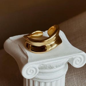 Chunky Gold Statement Ring • Adjustable Sculptural Band Ring • Bold Modern Ring for Women • Unique Gold Plated Ring • Minimalist Jewelry