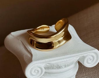 Chunky Gold Statement Ring • Adjustable Sculptural Band Ring • Bold Modern Ring for Women • Unique Gold Plated Ring • Minimalist Jewelry