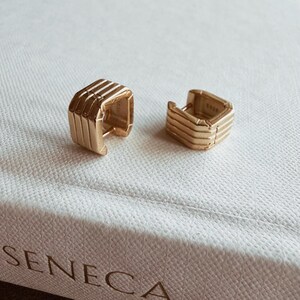 Gold Huggie Earrings • Stacked Square 14K Plated Sterling Silver