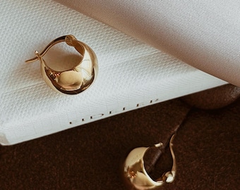 Gold Plated Sterling Silver Dome Hoop Earrings, Minimalist Style