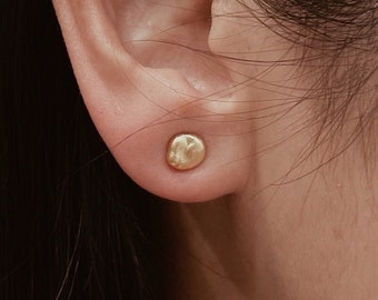 Brushed Gold Bead Stud Earrings, 14k Gold Plated Sterling Silver