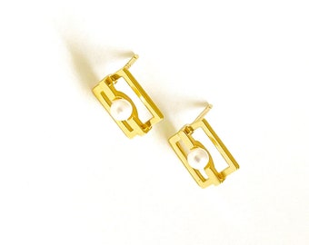 Beaded earrings, Gold beads ear climbers, gold ear climber, sterling silver earrings, minimalist earrings