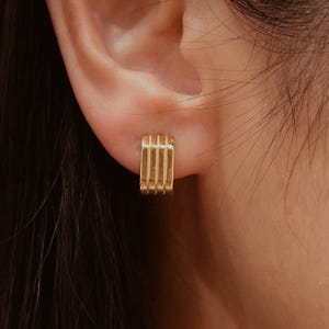 Gold Geometric Huggie Earrings • Stacked Square Hoop Earrings • 14K Gold Plated Modern Minimalist Jewelry • Everyday Statement Earrings