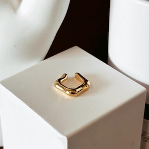 Minimalist Square Rounded Gold Ear Cuff • Dainty 14K Gold Plated Non-Pierced Earring • No Piercing Ear Jewelry for Women