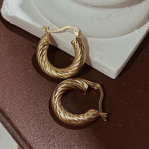 Braided Matt Gold Hoop Earrings / Braided Twisted Rope Brushed Gold Minimalist Hoop Earrings / 925 Sterling Silver 14k Gold Plated