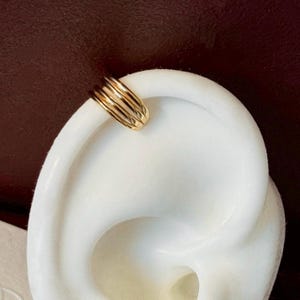 Gold Triple Band Ear Cuff • No Piercing Minimalist Earcuff • Modern Stacked Ear Cuff for Women • Dainty Non Pierced Ear Jewelry
