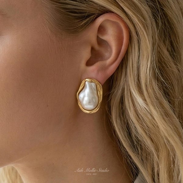 Baroque Faux Pearl Gold Earrings: Vintage Inspired, Hypoallergenic Stainless Steel
