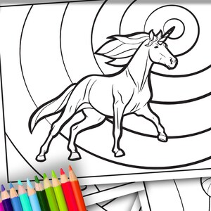 Disegni da colorare di unicorno Download digitale / Tempo di colorazione pacifica per adulti o bambini / File JPG stampabili / Stampa più volte!!!