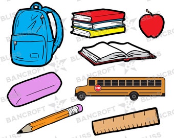 Schule SVG Bundle Schulbus SVG Rucksack SVG Bleistift svg Radiergummi svg Bücher svg Lineal svg Schule Clip Art Sammlung von png und svg Dateien