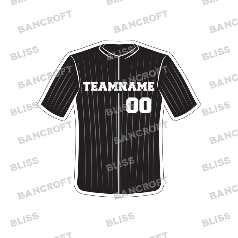 Puede incluir: Camiseta de b&eacute;isbol negra y blanca con un patr&oacute;n a rayas. La camiseta tiene el texto "TEAMNAME" y el n&uacute;mero "00" impreso en la parte delantera.
