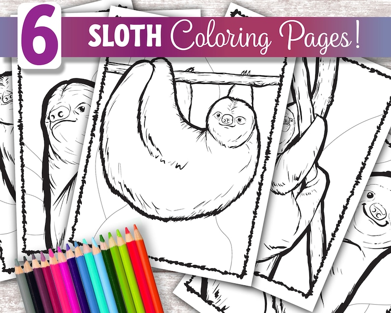 Sloth Coloring Pages Cute Sloth Coloring Book PDF Printable Sloth Art ...