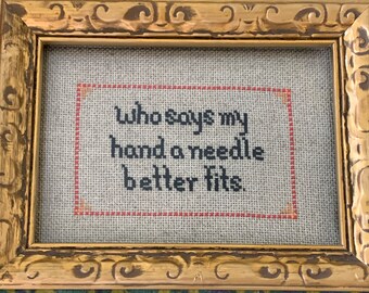 PDF MUSTER "Who Says My Hand a Needle Better Fits" Literarisches Kreuzstichmuster Instant Download