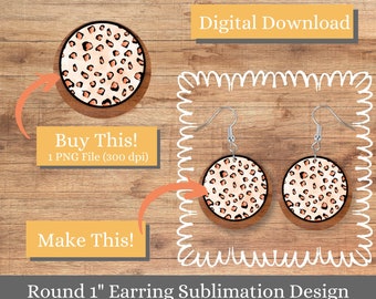 PNG Leopard Print & Wood Grain Earring Design, Sublimation Earring Design, Digital Download, 1" Round/Circle, Earring