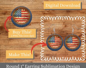 PNG Patriotic Sunflower Earring Design, Sublimation Earring Design, Digital Download, 1&quot; Round/Circle, Earring