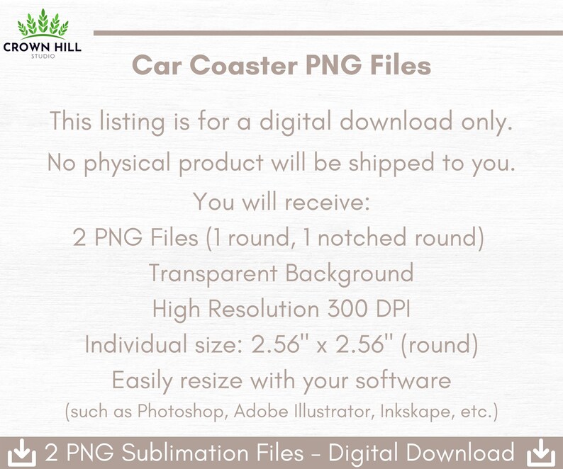 Description of what is included with purchase. Digital file only. 2 PNG files. 300 DPI.  Individual sizes are 2.56" x 2.56". Can be easily resized with customer owned software if needed.