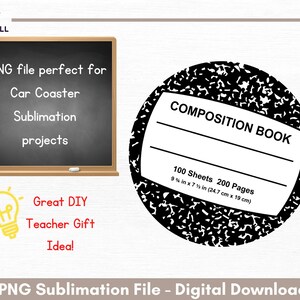 Peut inclure: Design de sublimation noir et blanc d'un cahier de composition avec le texte "COMPOSITION BOOK" et "100 Sheets 200 Pages 9 1/4 in x 7 1/2 in (24.7 cm x 19 cm)".